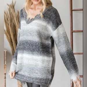 NWOT Boutique Distressed V Neck Sweater